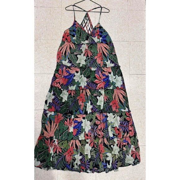 NWT Angie Womens Multicolor Floral Tiered V-Neck Sleeveless Maxi Dress Size M - Picture 1 of 6